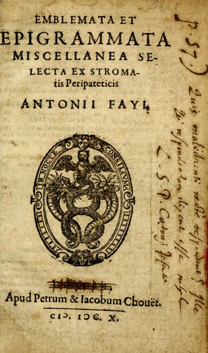 Cover for Emblemata et epigrammata miscellanea selecta ex stromatis peripateticis