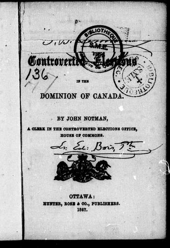 Cover for [Handbook on] controverted elections in the Dominion of Canada
