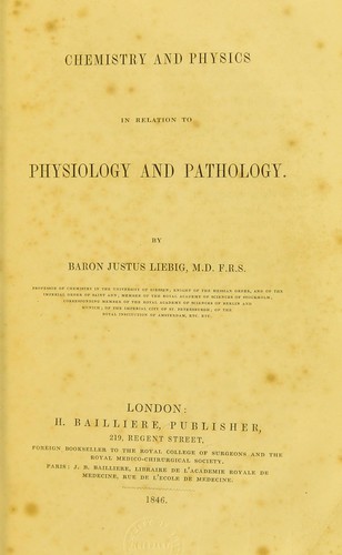 Cover for Chemistry and physics in relation to physiology and pathology