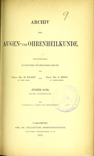 Cover for Archiv für Augen- und Ohrenheilkunde. II. Bd. 1. Abtheilung