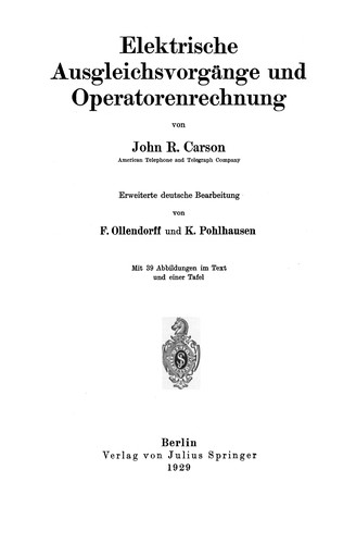 Cover for Elektrische Ausgleichsvorgänge und Operatorenrechnung