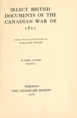 Cover for Select British documents of the Canadian War of 1812