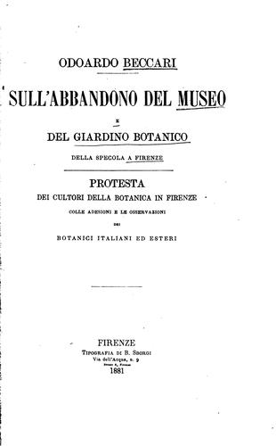 Cover for Sull' abbandono del museo e del giardino botanico della specola a Firenze