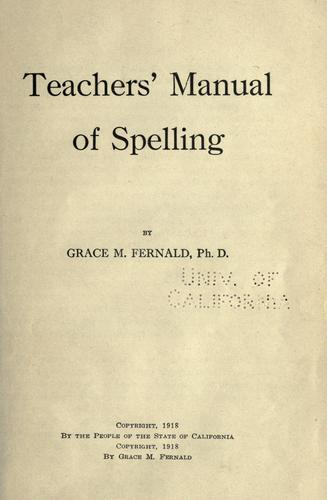 Cover for Teacher's manual of spelling.