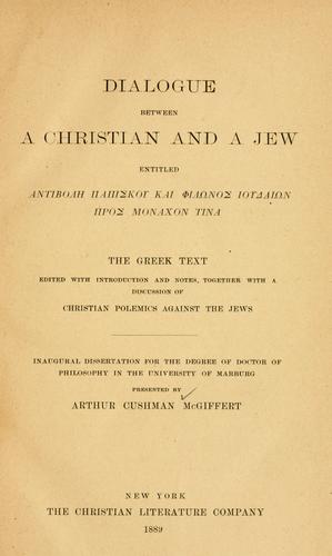 Cover for Dialogue between a Christian and a Jew ...