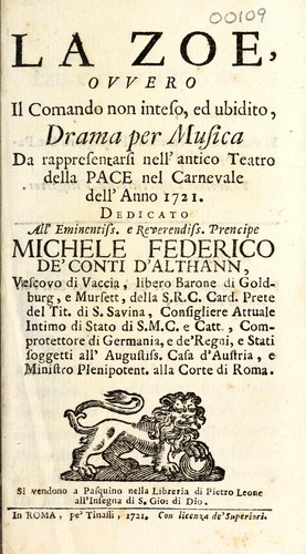 Cover for La Zoe, ovvero, Il comando non inteso, ed ubidito