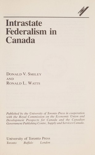 Cover for INTRASTATE FEDERALISM IN CANADA