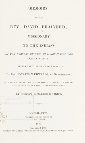Cover for Memoirs of the Rev. David Brainerd