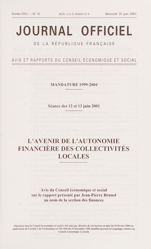 Cover for L'avenir de l'autonomie financière des collectivités locales