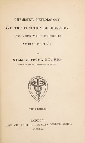 Cover for Chemistry, meteorology and the function of digestion considered with reference to natural theology