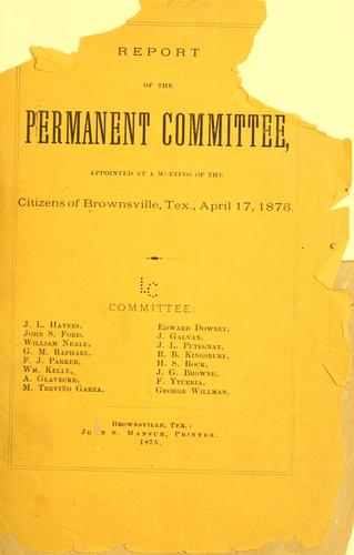Cover for Report of the permanent committee, appointed at a meeting of the citizens of Brownsville, Tex., April 17, 1875 ...