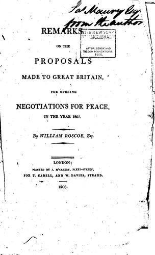 Cover for Remarks on the proposals made to Great Britain for opening negotiations for peace in the year 1807