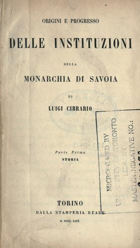 Cover for Origini e progresso delle instituzioni della monarchia di Savoia.