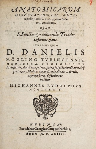 Cover for Anatomicarum disputationum prima [-altera]