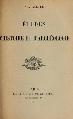 Cover for Études d'histoire et d'archéologie