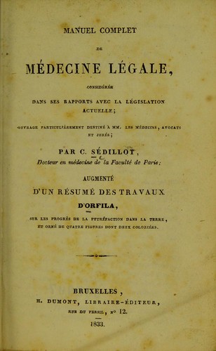 Cover for Manuel complet de m©♭decine l©♭gale