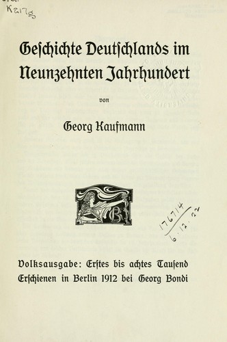 Cover for Geschichte Deutschlands im neunzehnten Jahrhundert