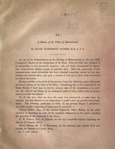 Cover for A history of the fishes of Massachusetts.