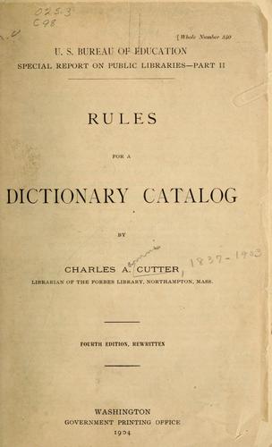 Cover for Rules for a dictionary catalog