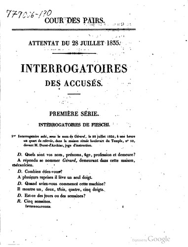 Cover for Attentat du 28 juillet 1835 ...