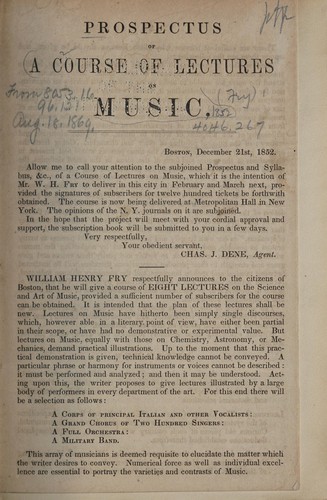 Cover for Prospectus of a course of lectures on music
