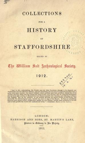 Cover for Collections for a history of Staffordshire. 1912