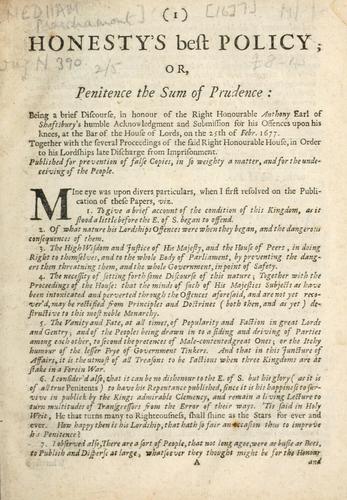 Cover for Honesty's best policy, or, Penitence the sum of prudence ...