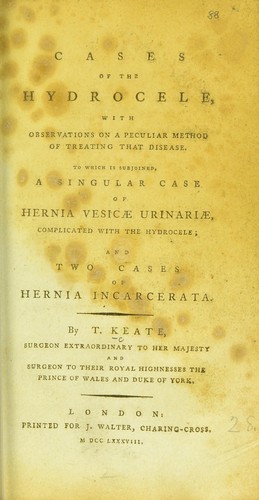 Cover for Cases of the hydrocele, with observations on a peculiar method of treating that disease