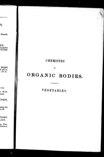 Cover for Chemistry of organic bodies, vegetables