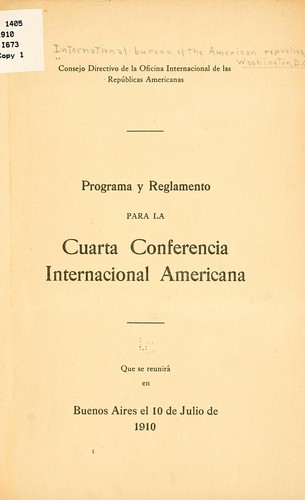 Cover for Programa y reglamento la cuarta Conferencia internacional americana
