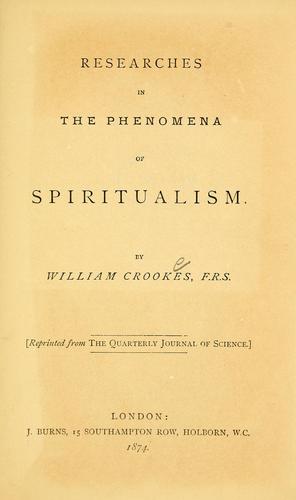 Cover for Researches in the phenomena of spiritualism