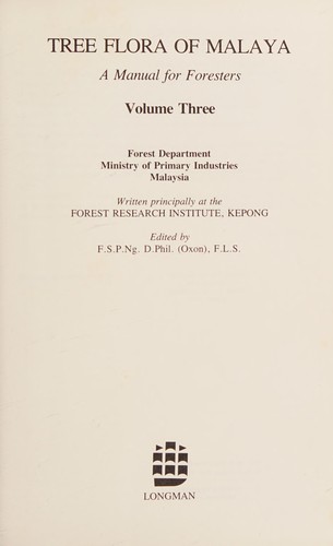 Cover for Tree Flora of Malaya: A Manual for Foresters