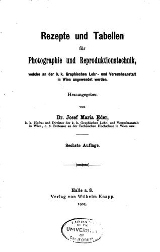 Cover for Recepte und Tabellen für Photographie und Reproductionstechnik