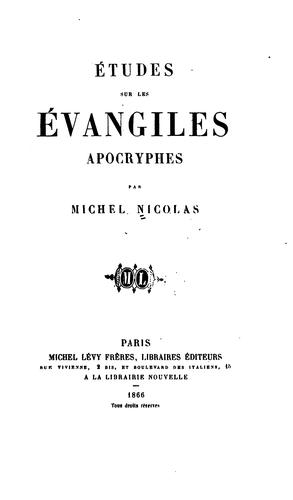 Cover for Études sur les évangiles apocryphes