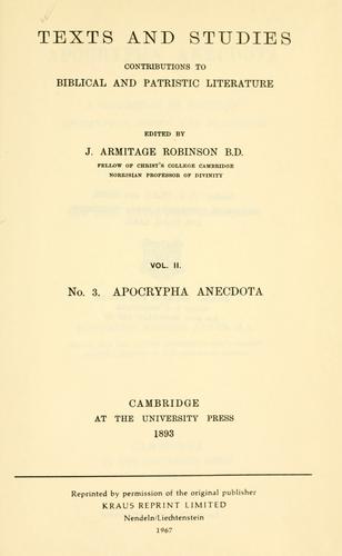 Cover for Apocrypha anecdota, a collection of thirteen apocryphal books and fragments ...