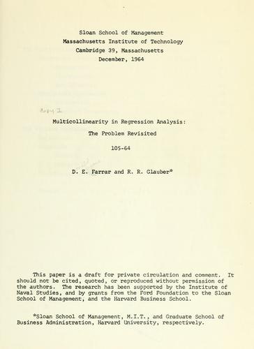 Cover for Multicollinearity in regression analysis
