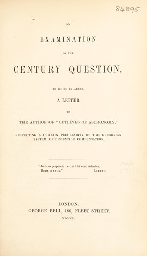 Cover for An examination of the century question