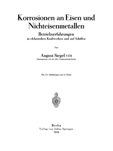 Cover for Korrosionen an Eisen und Nichteisenmetallen