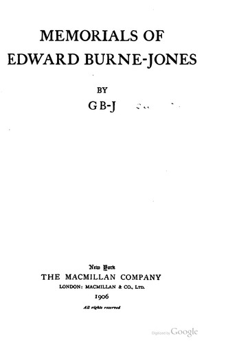 Cover for Memorials of Edward Burne-Jones