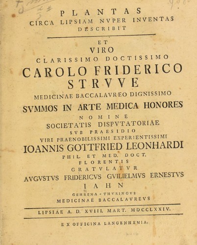 Cover for Plantas circa Lipsiam nuper inventas describit