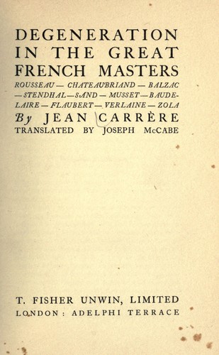 Cover for Degeneration in the great French masters