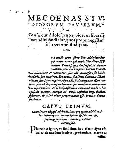 Cover for Mecoenas studiosorum pauperum, siue causae, cur adolescentes piorum ...