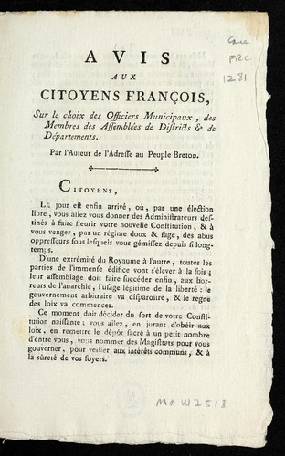 Cover for Avis aux citoyens franc ʹois