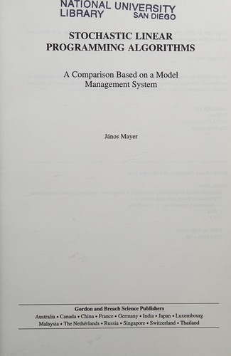 Cover for Stochastic linear programming algorithms