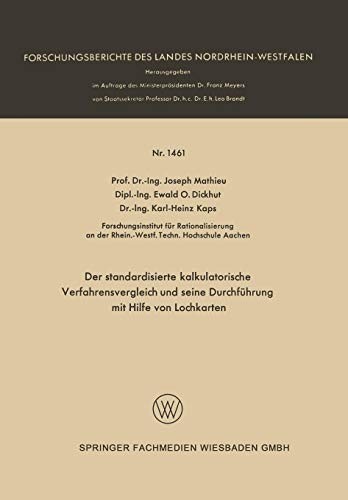 Cover for Der standardisierte kalkulatorische Verfahrensvergleich und seine Durchführung mit Hilfe von Lochkarten