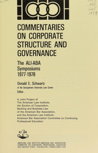 Cover for Commentaries on corporate structure and governance