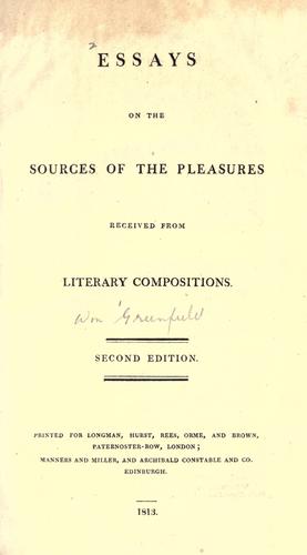 Cover for Essays on the sources of the pleasures received from literary compositions.