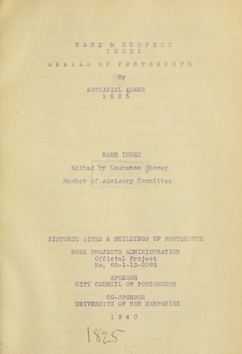 Cover for Annals of Portsmouth