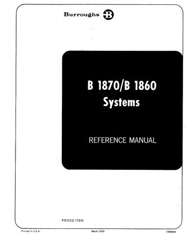 Cover for B1870 / B1860 Systems Reference Manual
