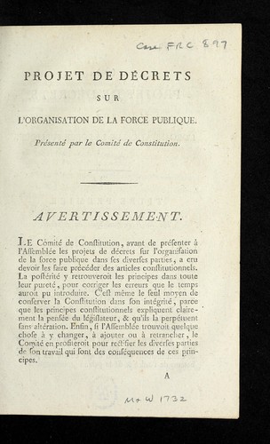 Cover for Projet de de crets sur l'organisation de la force publique